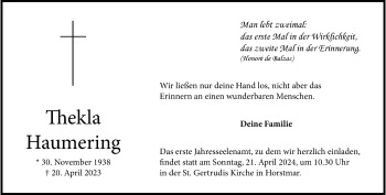 Anzeige von Thekla Haumering 