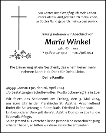 Anzeige von Maria Winkel 