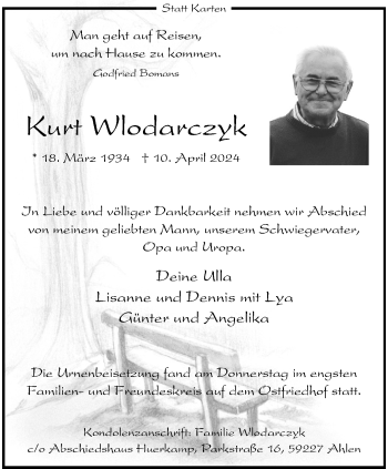 Anzeige von Kurt Wlodarczyk 