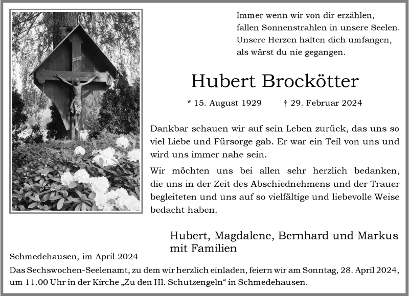  Traueranzeige für Hubert Brockötter vom 20.04.2024 aus 