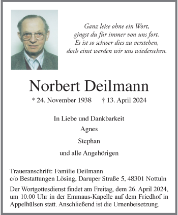 Anzeige von Norbert Deilmann 