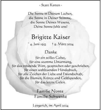 Anzeige von Brigitte Kaiser 