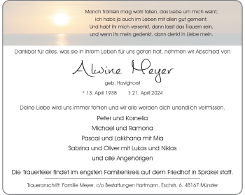 Anzeige von Alwine Meyer 