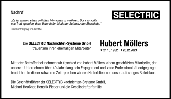 Anzeige von Hubert Möllers 