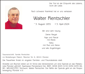 Anzeige von Walter Rentschler 
