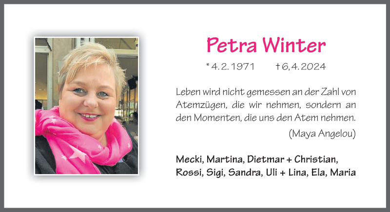  Traueranzeige für Petra Winter vom 13.04.2024 aus 