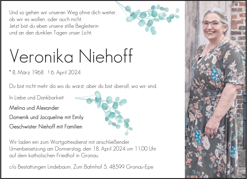 Traueranzeige für Veronika Niehoff vom 13.04.2024 aus 