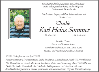 Anzeige von Karl Heinz Sommer 
