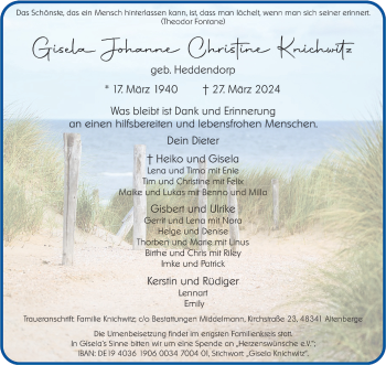 Anzeige von Gisela Johanne Christine Krichwitz 
