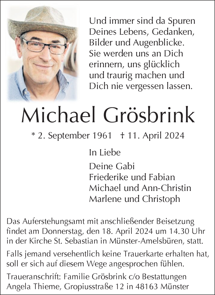  Traueranzeige für Michael Grösbrink vom 16.04.2024 aus 