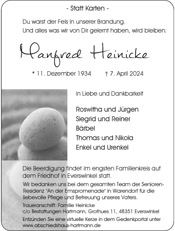 Anzeige von Manfred Heinicke 
