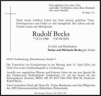 Anzeige von Rudolf Becks 