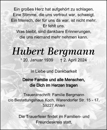 Anzeige von Hubert Bergmann 