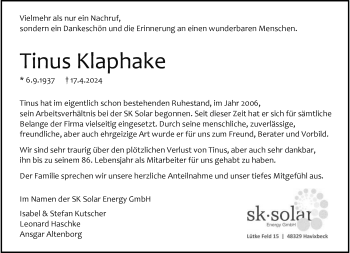 Anzeige von Tinus Klaphake 