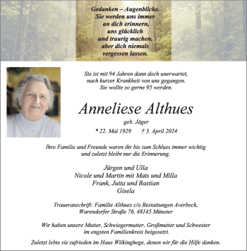 Anzeige von Anneliese Althues 