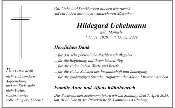 Anzeige von Hildegard Uckelmann 
