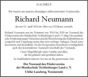 Anzeige von Richard Neumann 