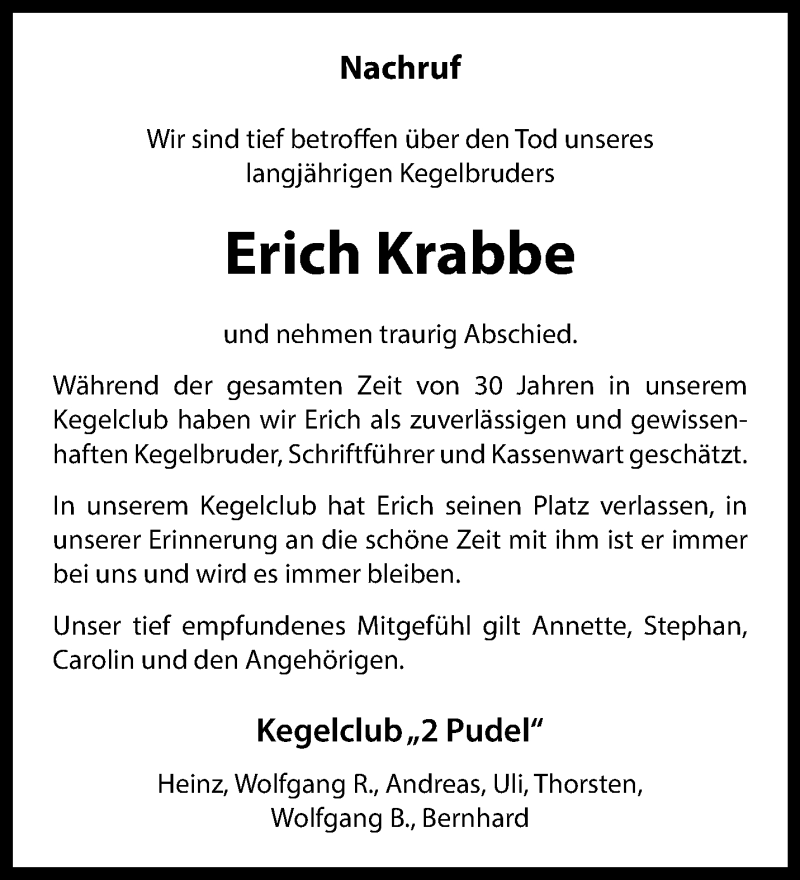  Traueranzeige für Erich Krabbe vom 13.04.2024 aus 