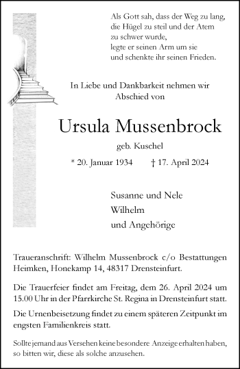 Anzeige von Ursula Mussenbrock 