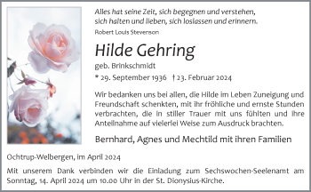 Anzeige von Hilde Gehring 