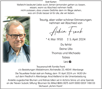 Anzeige von Achim Frank 