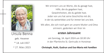 Anzeige von Ursula Benna 