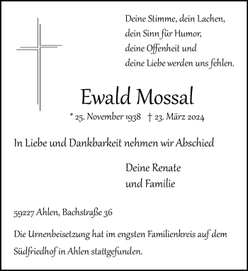 Anzeige von Ewald Mossal 