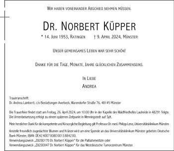 Anzeige von Dr. Norbert Küpper 