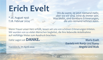 Anzeige von Erich Evelt 