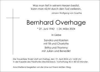 Anzeige von Bernhard Overhage 