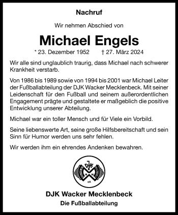 Anzeige von Michael Engels 