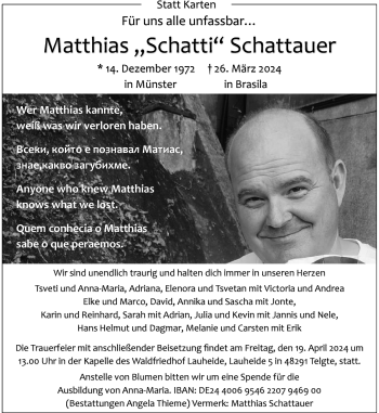 Anzeige von Matthias Schattauer 