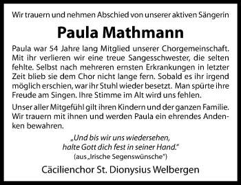 Anzeige von Paula Mathmann 