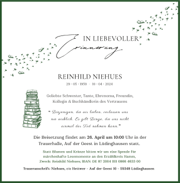 Anzeige von Reinhild Niehues 