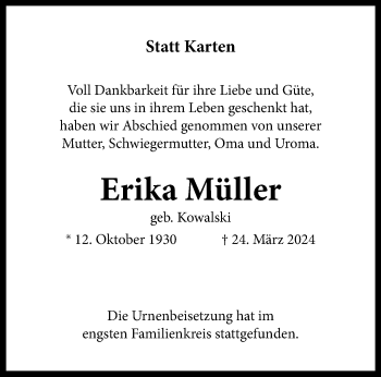Anzeige von Erika Müller 