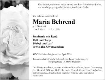Anzeige von Maria Behrend 