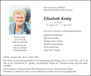 Anzeige von Elisabeth Kottig 
