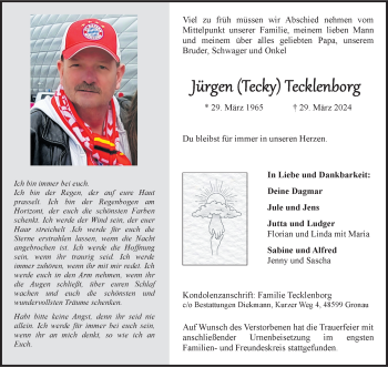 Anzeige von Jürgen Tecklenborg 