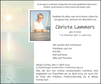Anzeige von Christa Lammers 