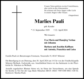 Anzeige von Marlies Pauli 