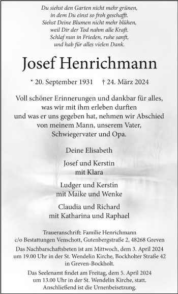 Anzeige von Josef Henrichmann 