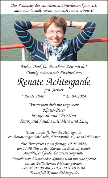 Anzeige von Renate Achtergarde 