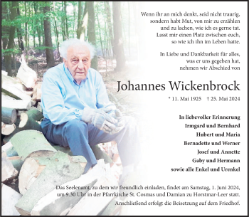 Anzeige von Johannes Wickenbrock 