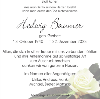 Anzeige von Hedwig Bäumer 