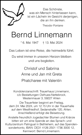Anzeige von Bernd Linnemann 