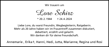 Anzeige von Lore Schirz 