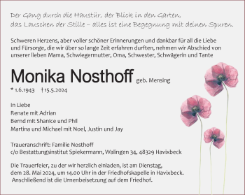 Anzeige von Monika Nosthoff 