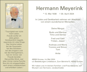Anzeige von Hermann Meyerink 