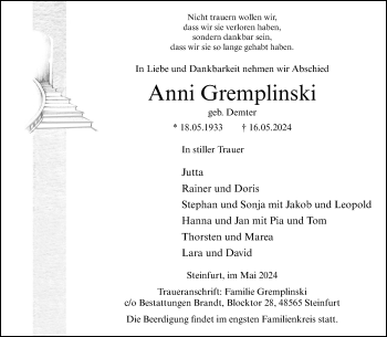 Anzeige von Anni Gremplinski 