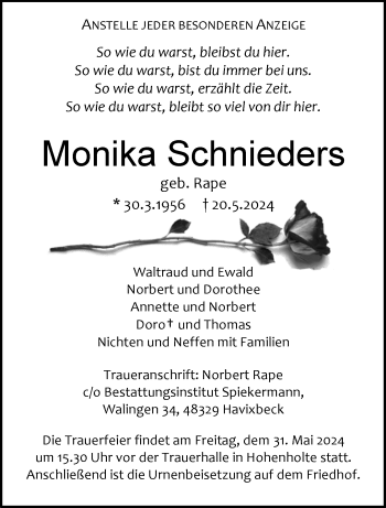 Anzeige von Monika Schnieders 